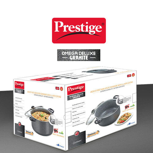 Prestige Omega Deluxe Granite Non-stick Stock Pot with Lid – Durable & PFOA Free Cookware