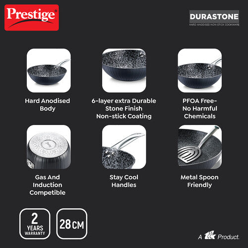 Prestige Durastone Hard Anodised 6 Layer Non-Stick Wok