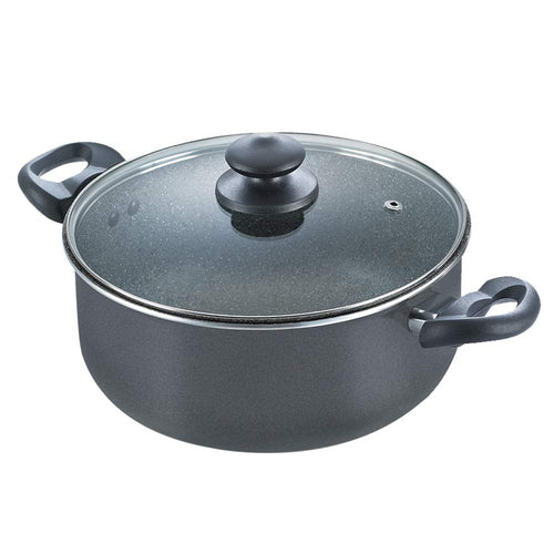 Prestige Omega Deluxe Granite Non-stick Sauce Pan with Glass Lid – PFOA Free Round Base Cookware