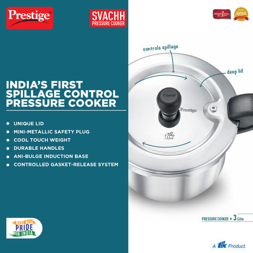 Prestige Svachh Aluminium Anti-Bulge Pressure Cooker – Gas & Induction Compatible