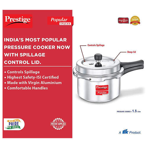 Prestige Popular Svachh Virgin Aluminium Spillage Control Pressure Cooker