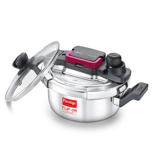 Prestige Flip-On Tri-Ply Pressure Cooker with Glass Lid