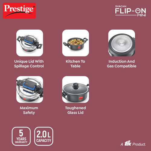 Prestige Svachh Flip-On Mini Pressure Cooker with Glass Lid