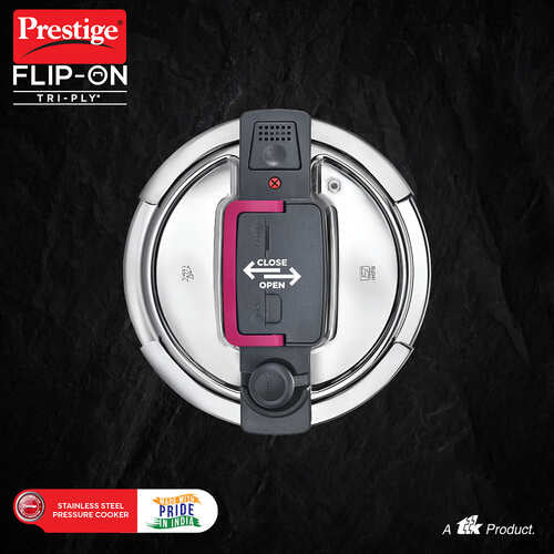 Prestige Flip-On Tri-Ply Pressure Cooker with Glass Lid