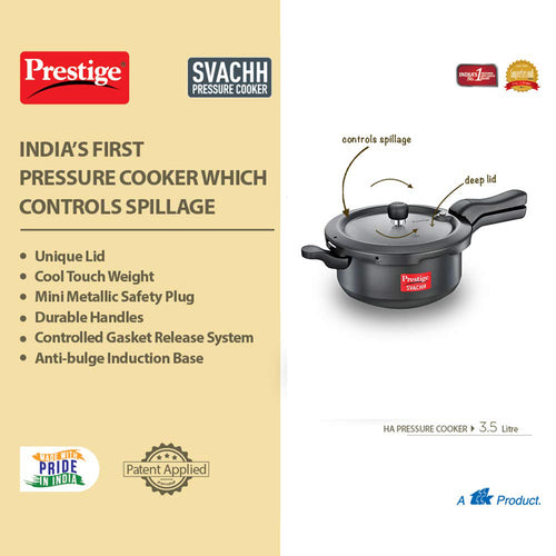 Prestige Svachh Hard Anodised Spillage Control Senior Pressure Cooker – Durable & Easy-Clean