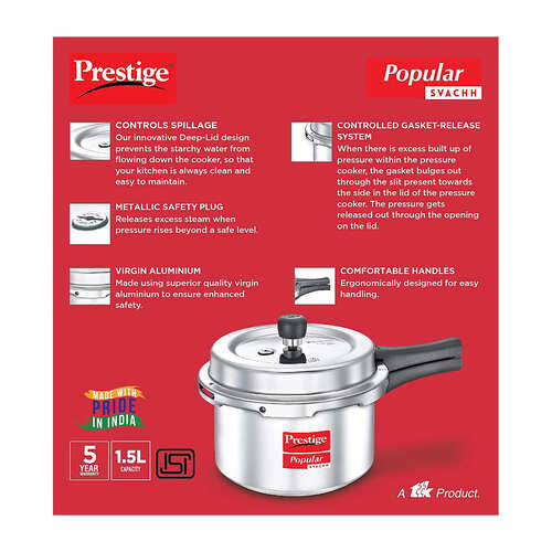 Prestige Popular Svachh Virgin Aluminium Spillage Control Pressure Cooker