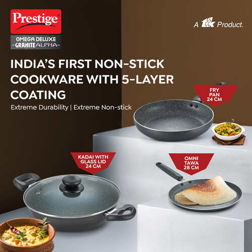 Prestige Omega Deluxe Granite Alpha 3 Piece BYK Non-Stick Cookware Set – PFOA Free Durable Cookware