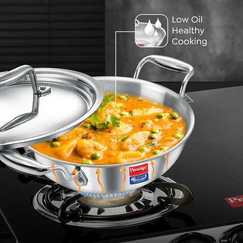 Prestige Tri-Ply Splendid Kadai with Stainless Steel Lid – Deep Frying & Curry Kadhai