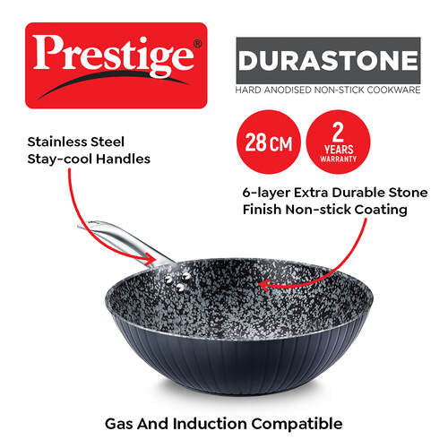 Prestige Durastone Hard Anodised 6 Layer Non-Stick Wok