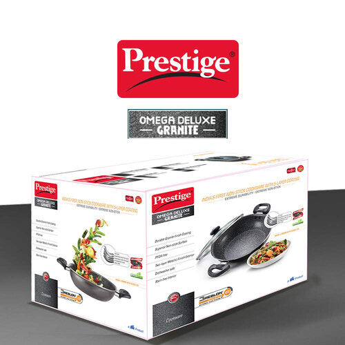 Prestige Omega Deluxe Granite Non-stick Kadai – PFOA Free Round Base Cookware with Durable Finish
