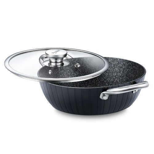 Prestige Durastone Hard Anodised 6 Layer Non-Stick Kadai with Glass Lid