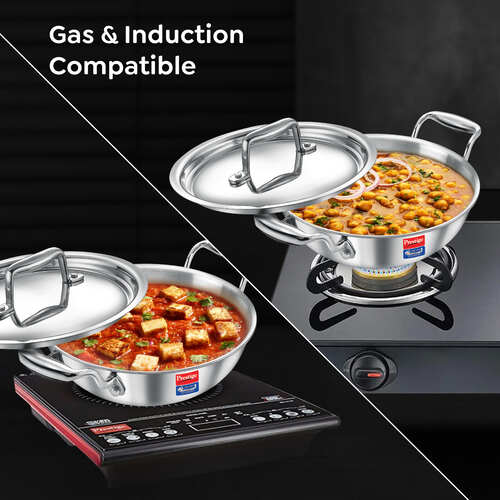 Prestige Tri-Ply Splendid Kadai with Stainless Steel Lid – Deep Frying & Curry Kadhai