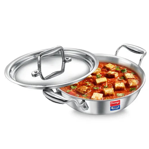 Prestige Tri-Ply Splendid Kadai with Stainless Steel Lid – Deep Frying & Curry Kadhai