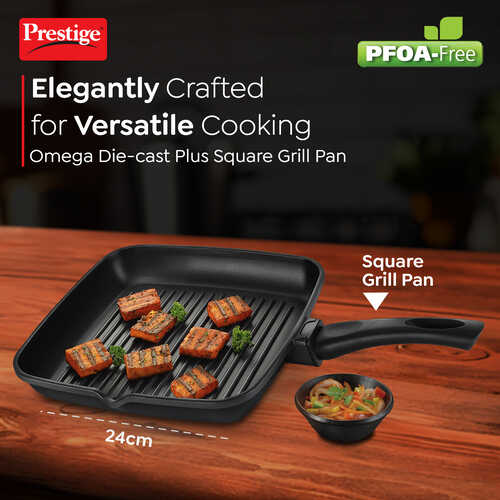 Prestige Omega Die Cast Aluminium Non-Stick Square Grill Pan – Durable & Healthy Cooking