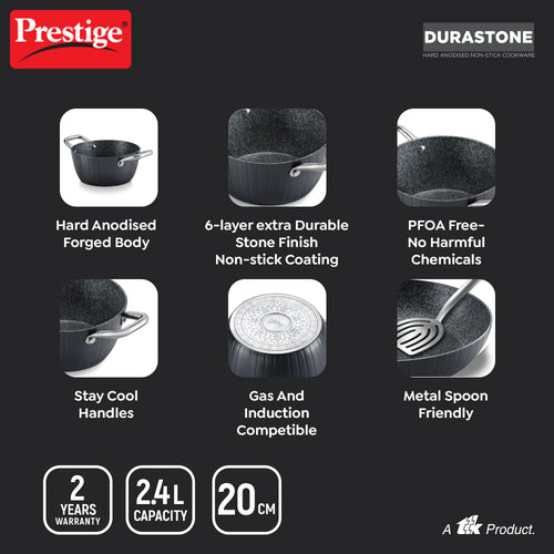 Prestige Durastone Hard Anodised 6 Layer Non-Stick Casserole with Glass Lid