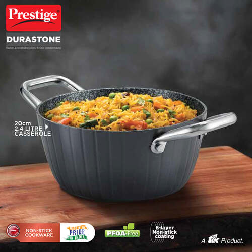 Prestige Durastone Hard Anodised 6 Layer Non-Stick Casserole with Glass Lid