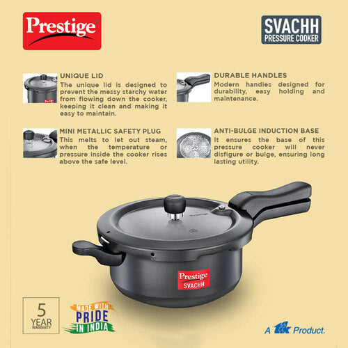 Prestige Svachh Hard Anodised Spillage Control Senior Pressure Cooker – Durable & Easy-Clean
