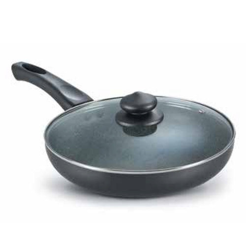 Prestige Omega Deluxe Granite Non-stick Fry Pan with Glass Lid – PFOA Free Round Base Cookware