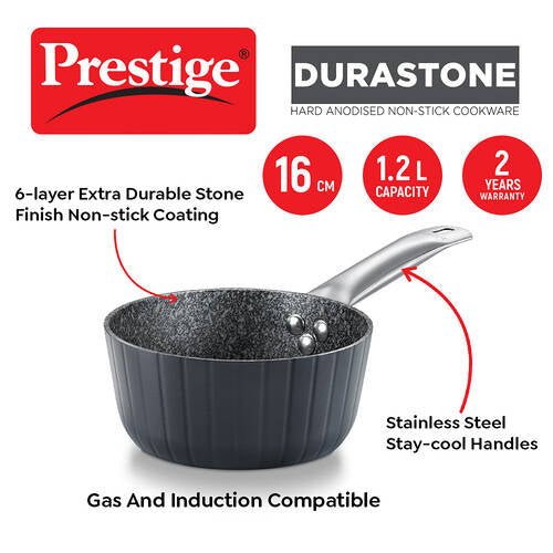 Prestige Durastone Hard Anodised 6 Layer Non-Stick Tea Pan with Glass Lid