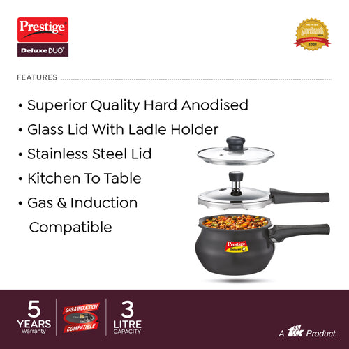 Prestige Deluxe Duo Plus Hard Anodised Pressure Handi with Glass Lid