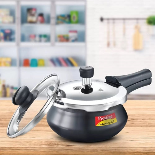 Prestige Deluxe Duo Plus Hard Anodised Pressure Handi with Glass Lid