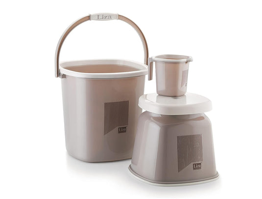 Liza Opera 3-Piece Bathroom Set - Bucket, Mug, and Stool for a Stylish and Functional Bathroom Experience
