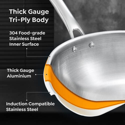 Prestige Tri-Ply Splendid Fry Pan with Stainless Steel Lid – Premium Cookware