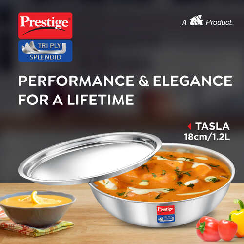 Prestige Tri-Ply Splendid Tasla with Stainless Steel Lid – Deep Cooking Kadhai