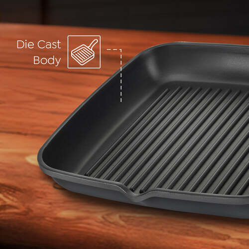 Prestige Omega Die Cast Aluminium Non-Stick Square Grill Pan – Durable & Healthy Cooking