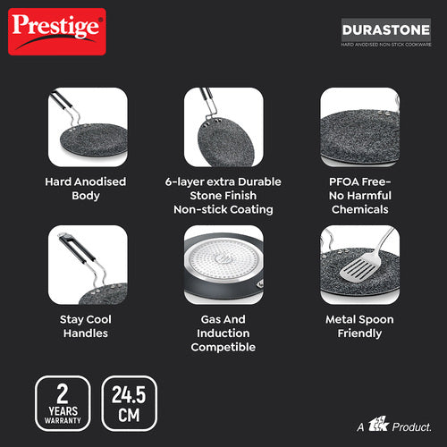 Prestige Durastone Hard Anodised 6 Layer Non-Stick Concave Tawa
