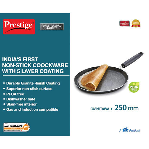 Prestige Omega Deluxe Granite Non-stick Omni Tawa – PFOA Free Round Base Cookware