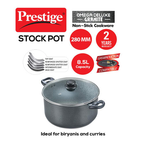 Prestige Omega Deluxe Granite Non-stick Stock Pot with Lid – Durable & PFOA Free Cookware