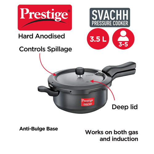 Prestige Svachh Hard Anodised Spillage Control Senior Pressure Cooker – Durable & Easy-Clean