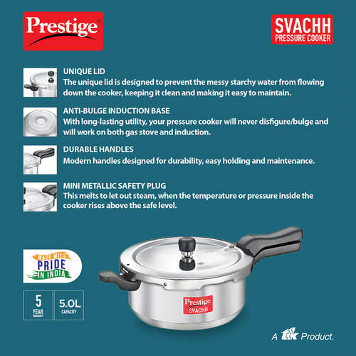 Prestige Svachh Aluminium Anti Bulge Gas and Induction Compatible Pan Pressure Cooker