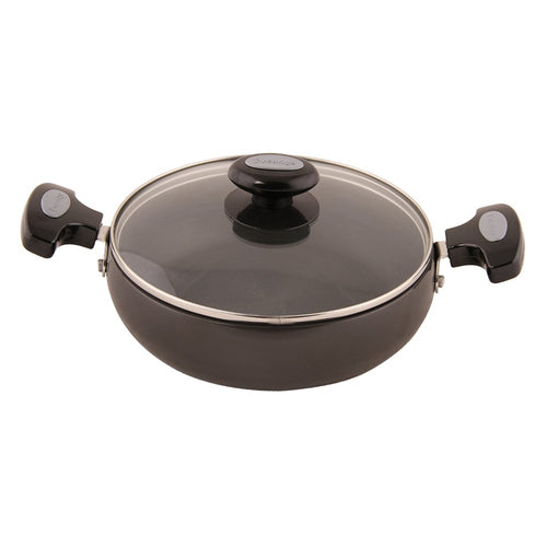 Prestige Hard Anodised Plus Saute Pan with Glass Lid – Durable Black Non-Stick Cookware