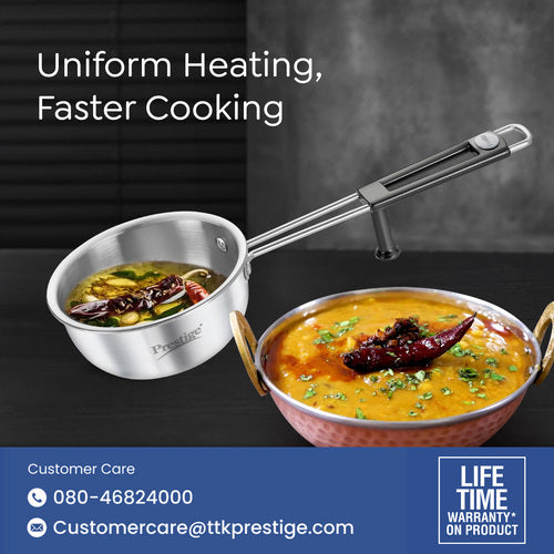 Prestige Tri-Ply Splendor Tadka Pan – 13 cm (550 ml) Stainless Steel