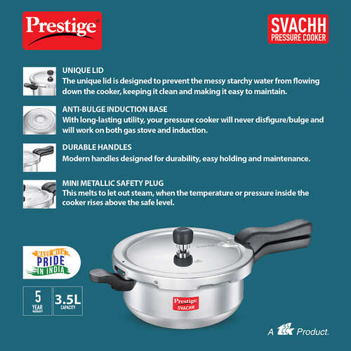 Prestige Svachh Aluminium Anti Bulge Gas and Induction Compatible Pan Pressure Cooker
