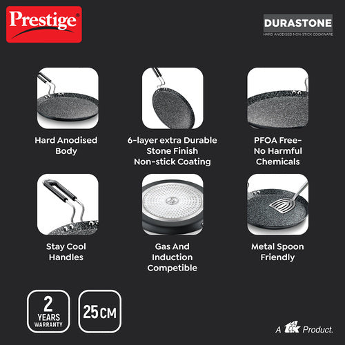 Prestige Durastone Hard Anodised 6 Layer Non-Stick Omni Tawa