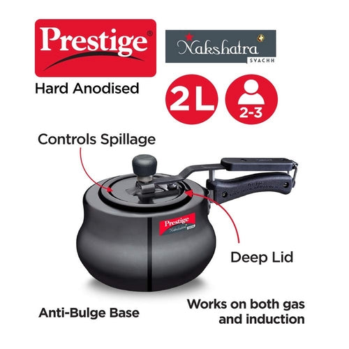 Prestige Nakshatra Plus Svachh Hard Anodised Aluminium Spillage Control Handi Pressure Cooker