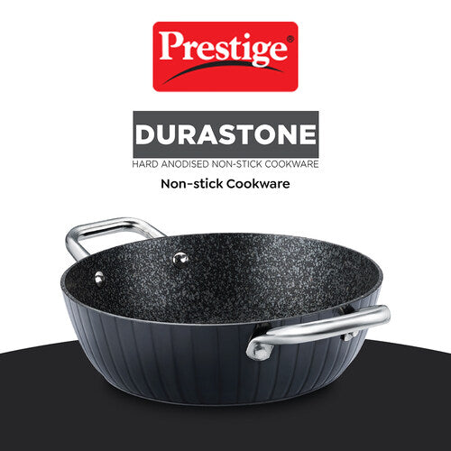 Prestige Durastone Hard Anodised 6 Layer Non-Stick Kadai with Glass Lid