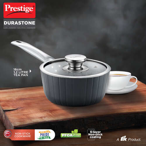 Prestige Durastone Hard Anodised 6 Layer Non-Stick Tea Pan with Glass Lid