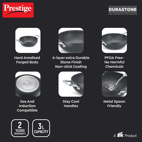 Prestige Durastone Hard Anodised Non-Stick Cookware Deep Kadai