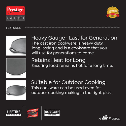 Prestige Cast Iron Scratch Resistant Dosa Tawa 30cm