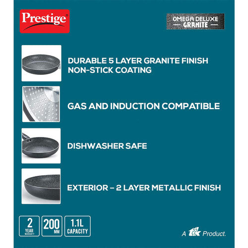 Prestige Omega Deluxe Granite Non-stick Fry Pan – PFOA Free Round Base Cookware
