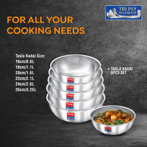 Prestige Tri-Ply Tasla Kadai 6 Pc Set with Free Pakkad