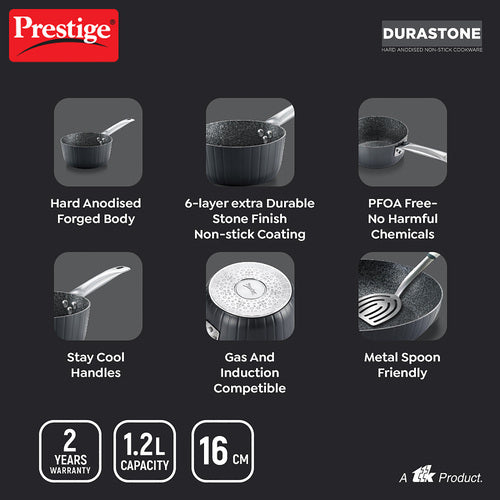 Prestige Durastone Hard Anodised 6 Layer Non-Stick Tea Pan with Glass Lid
