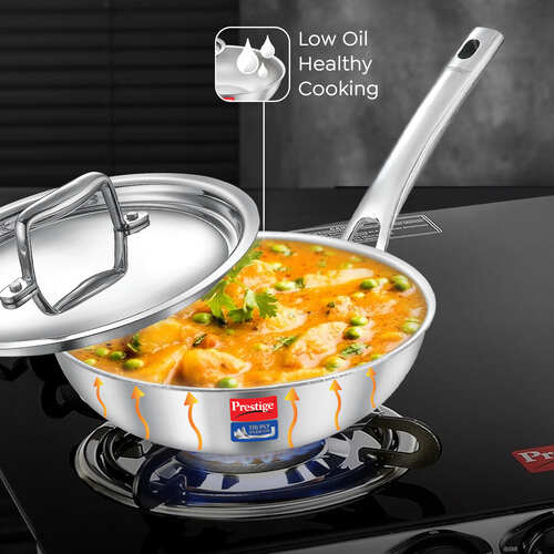 Prestige Tri-Ply Splendid Fry Pan with Stainless Steel Lid – Premium Cookware