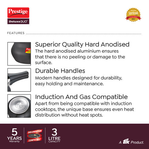 Prestige Deluxe Duo Plus Hard Anodised Pressure Handi with Glass Lid
