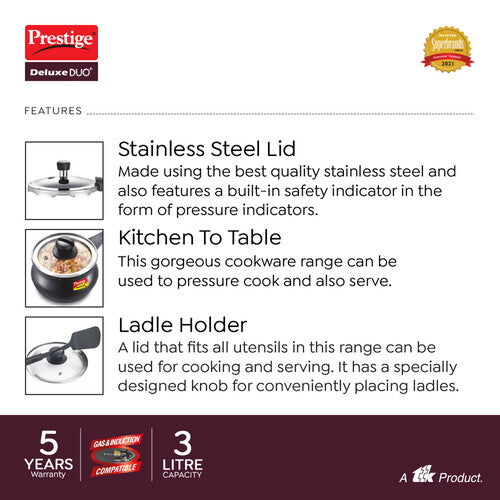Prestige Deluxe Duo Plus Hard Anodised Pressure Handi with Glass Lid