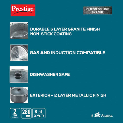 Prestige Omega Deluxe Granite Non-stick Stock Pot with Lid – Durable & PFOA Free Cookware